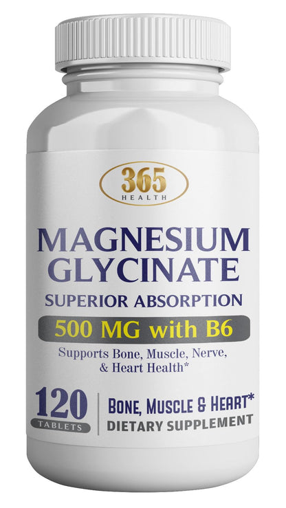 365 Health Magnesium Glycinate 500mg – 120 Vegetarian Tablets | Non-GMO, Gluten Free