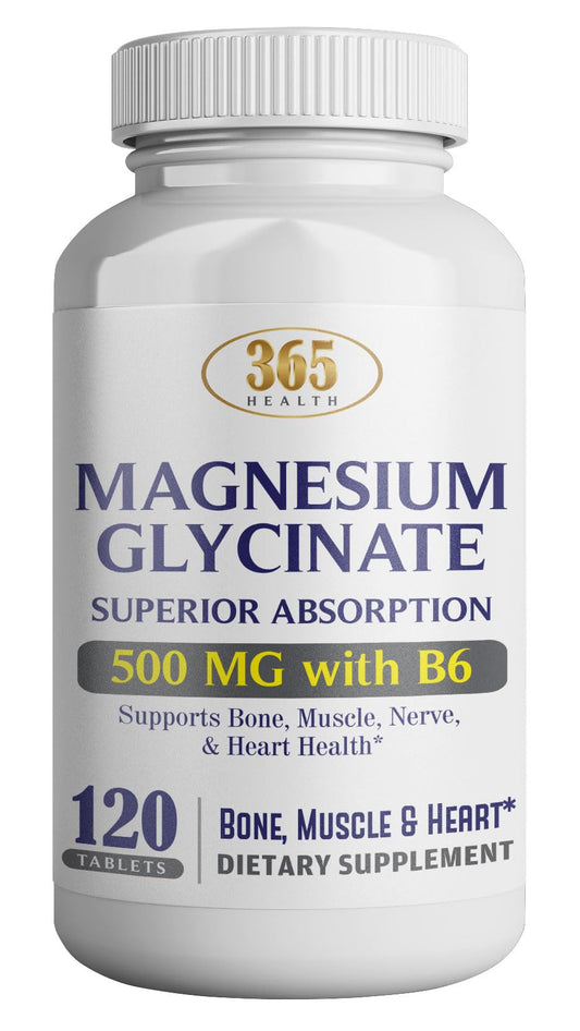 365 Health Magnesium Glycinate 500mg – 120 Vegetarian Tablets | Non-GMO, Gluten Free