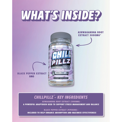 ChillPillz™ - Ashwagandha Extra Strength – 3000mg Root Extract with Black Pepper