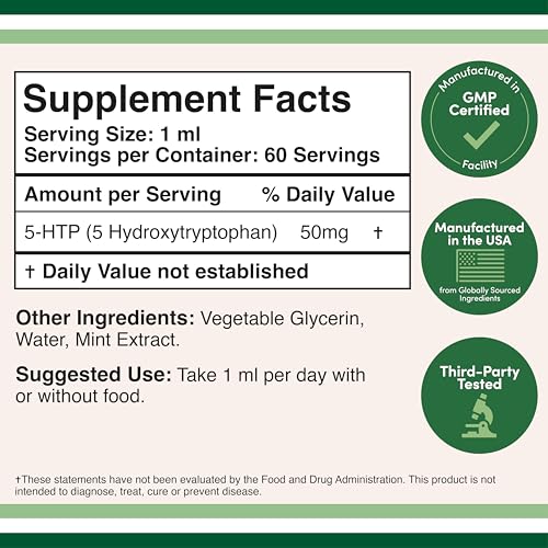5-HTP Liquid Drops – 60 Servings of 50mg 99%+ 5-HTP | Serotonin Support by Double Wood