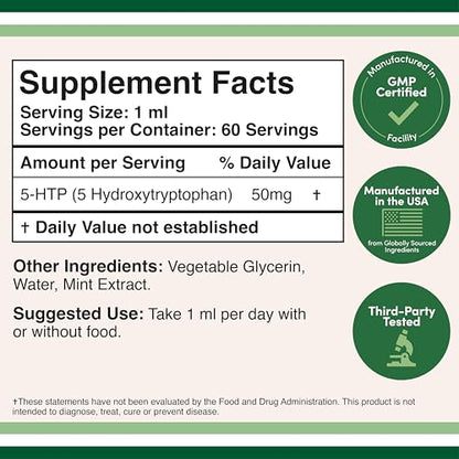 5-HTP Liquid Drops – 60 Servings of 50mg 99%+ 5-HTP | Serotonin Support by Double Wood