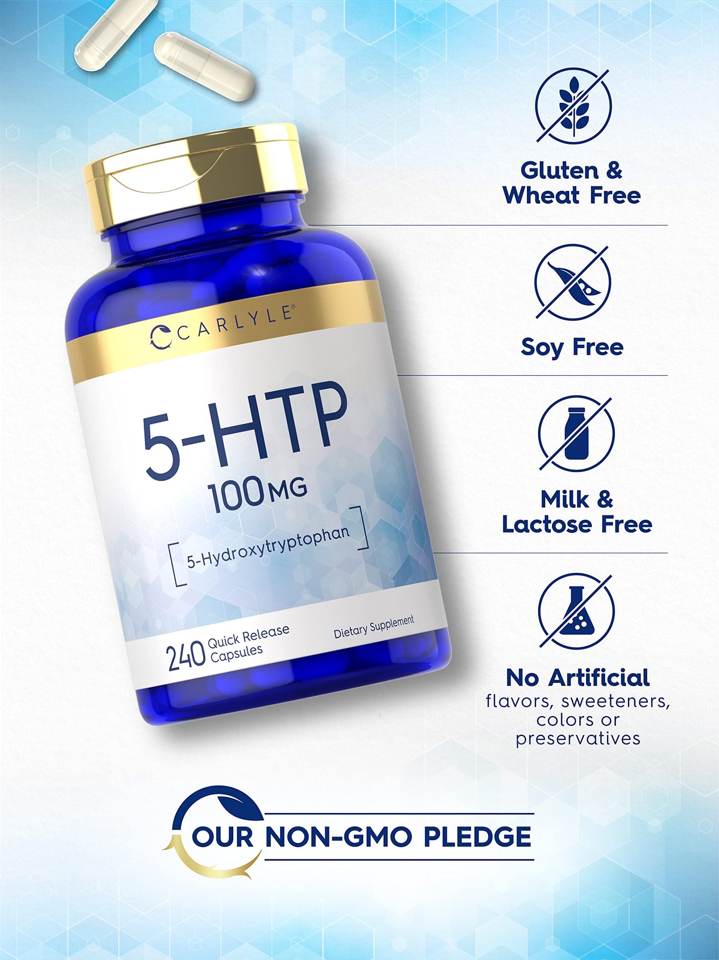 Carlyle 5-HTP 100 mg | 240 Capsules | Non-GMO & Gluten Free | 5-Hydroxytryptophan Supplement