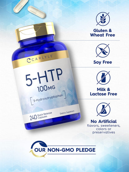 Carlyle 5-HTP 100 mg | 240 Capsules | Non-GMO & Gluten Free | 5-Hydroxytryptophan Supplement