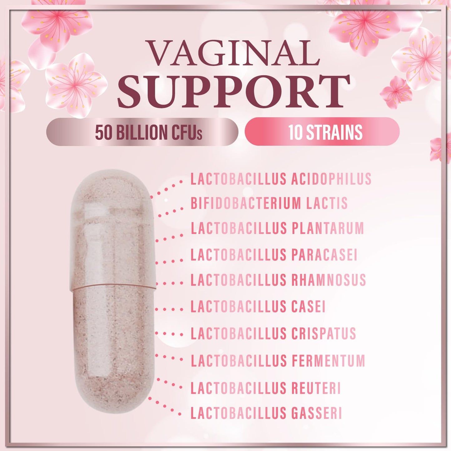Vaginal Probiotics 50B CFU - 10 Strains with Cranberry & D-Mannose | Vaginal pH & Flora Balance - 60 Capsules