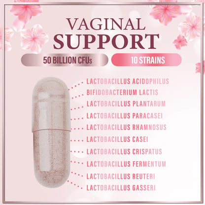 Vaginal Probiotics 50B CFU - 10 Strains with Cranberry & D-Mannose | Vaginal pH & Flora Balance - 60 Capsules
