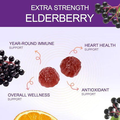 Sambucus Elderberry Gummies – Immune Support for Adults & Kids 4+, 5-in-1, Non-GMO, Gluten Free