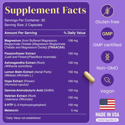 9-in-1 Melatonin Sleep Aid for Adults - USA Made, Lab Tested, 5mg Melatonin, 108mg Magnesium
