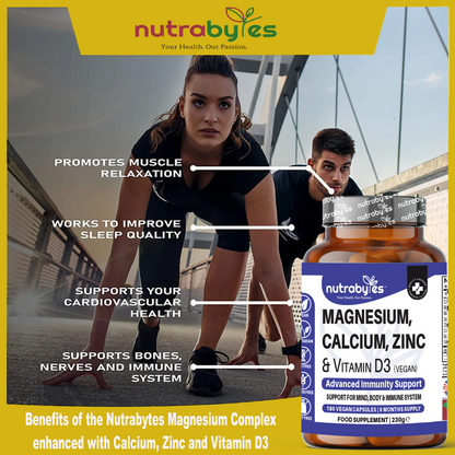 Magnesium, Calcium, Zinc & Vitamin D3 (Vegan D3) - Advanced Immunity Support, 6 Months Supply | Made in the UK
