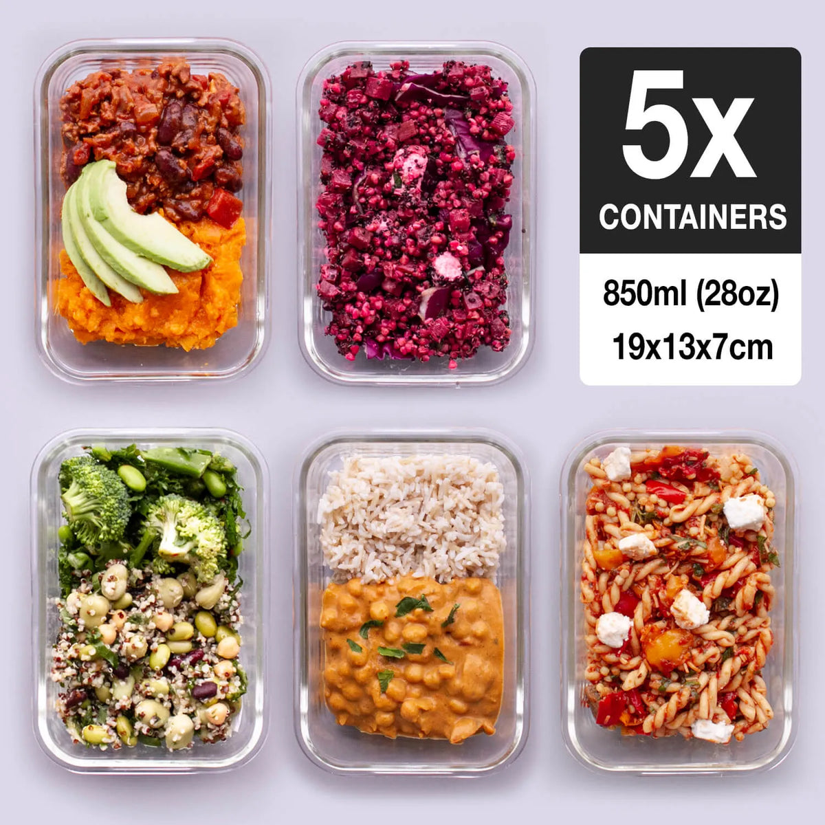 Glass Meal Prep Containers – Freezer & Oven Safe | 5 Pack
