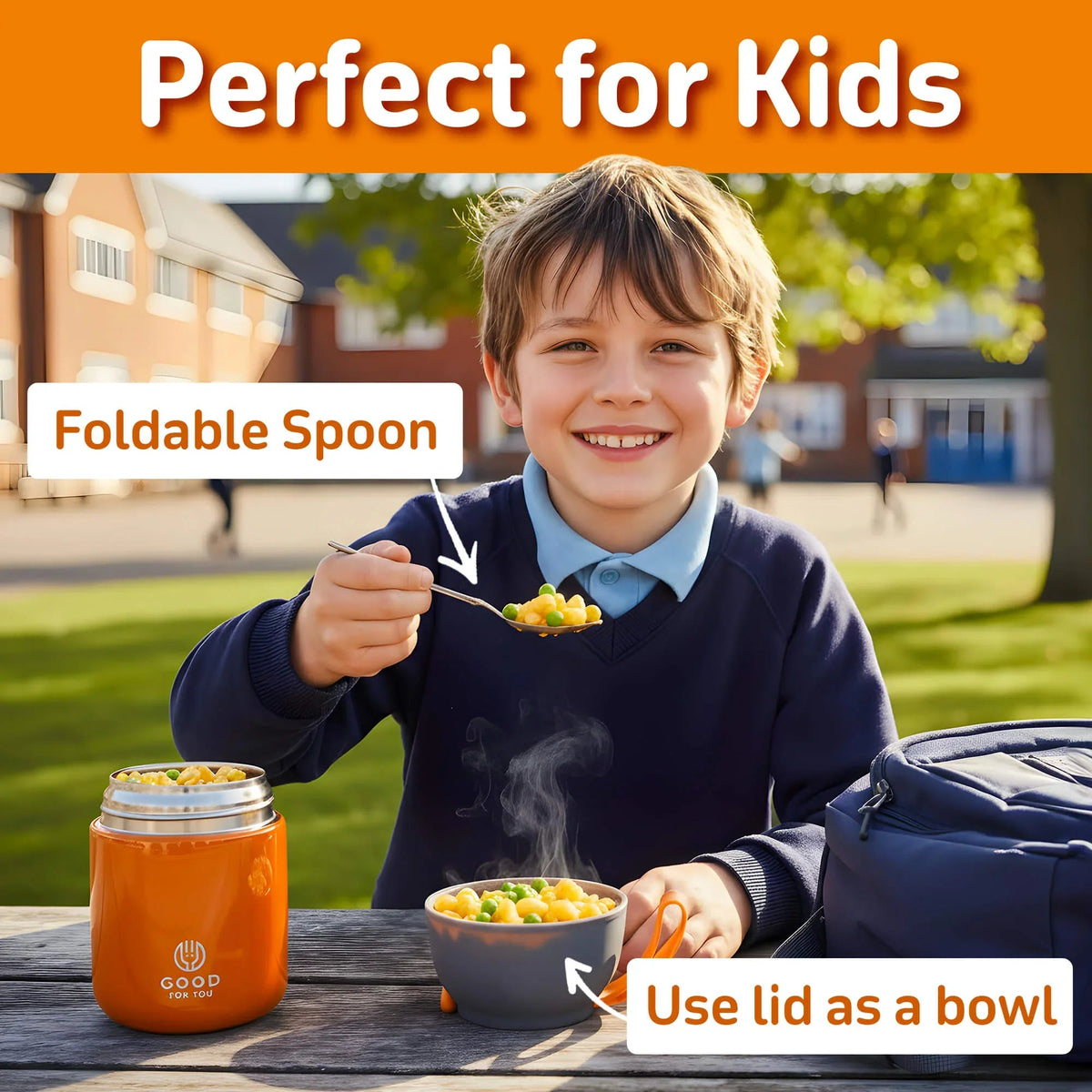 Insulated BPA-Free Kids Food Flask 530ml – Hot Lunches | Orange