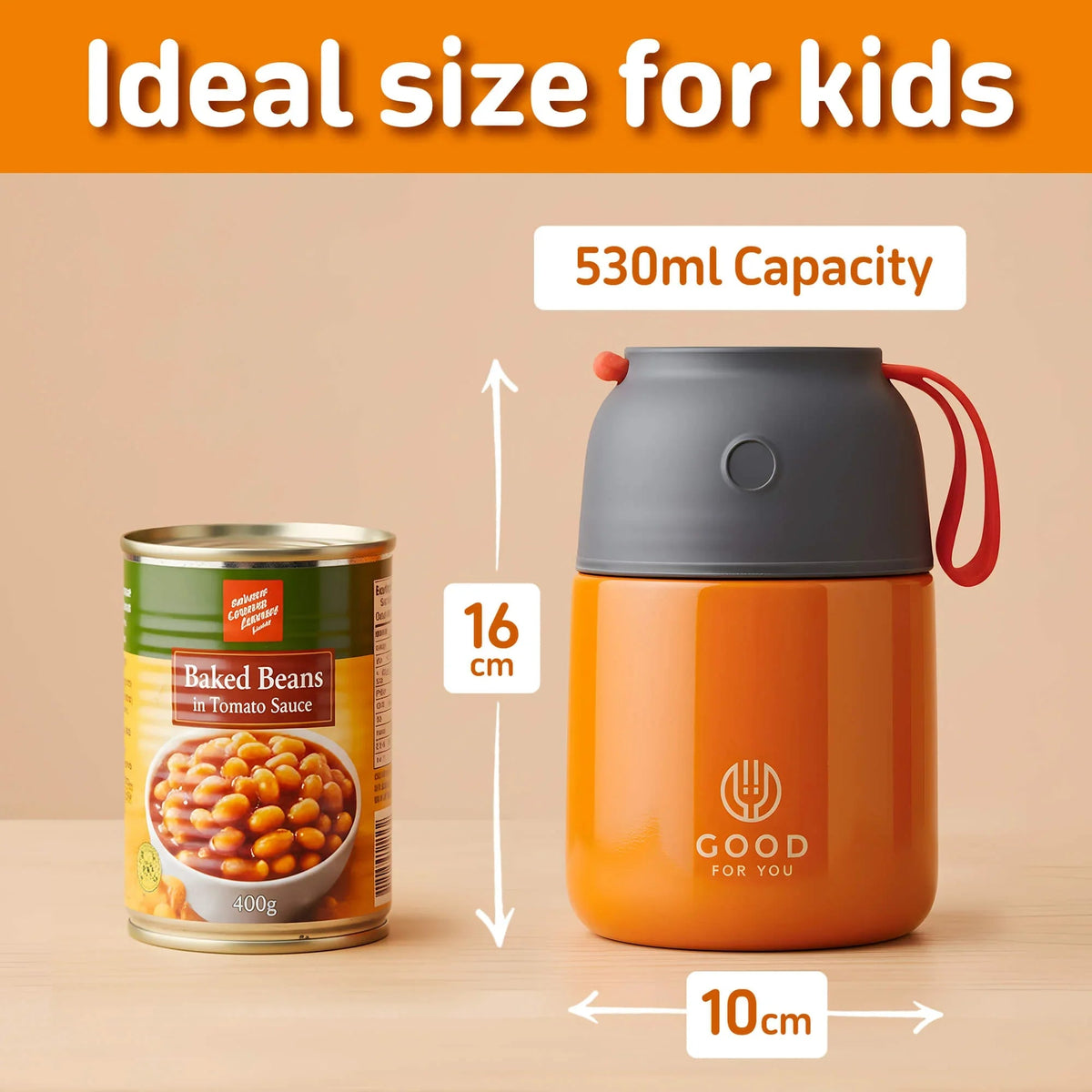 Insulated BPA-Free Kids Food Flask 530ml – Hot Lunches | Orange