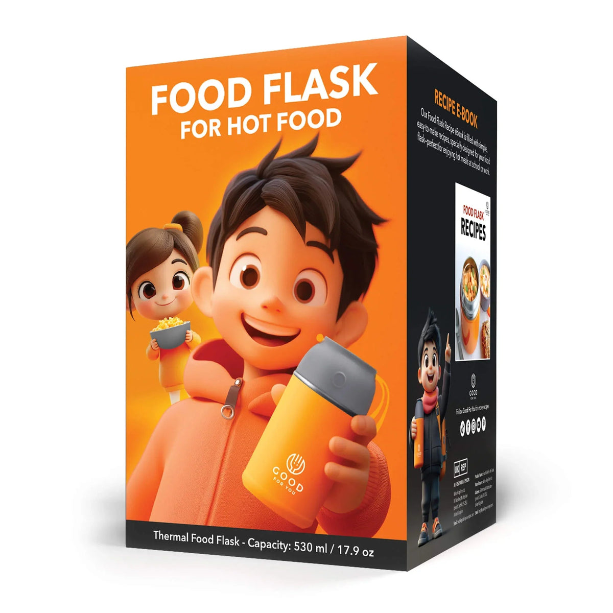 Insulated BPA-Free Kids Food Flask 530ml – Hot Lunches | Orange