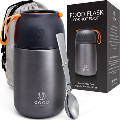 Insulated BPA-Free Food Flask 730ml – No Microwave | Grey