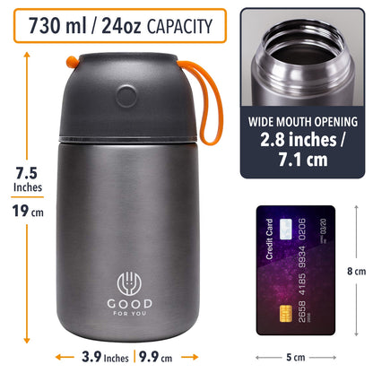 Insulated BPA-Free Food Flask 730ml – No Microwave | Grey