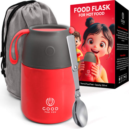 Insulated BPA-Free Kids Food Flask 530ml – Hot Lunches | Red
