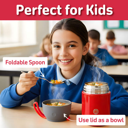 Insulated BPA-Free Kids Food Flask 530ml – Hot Lunches | Red