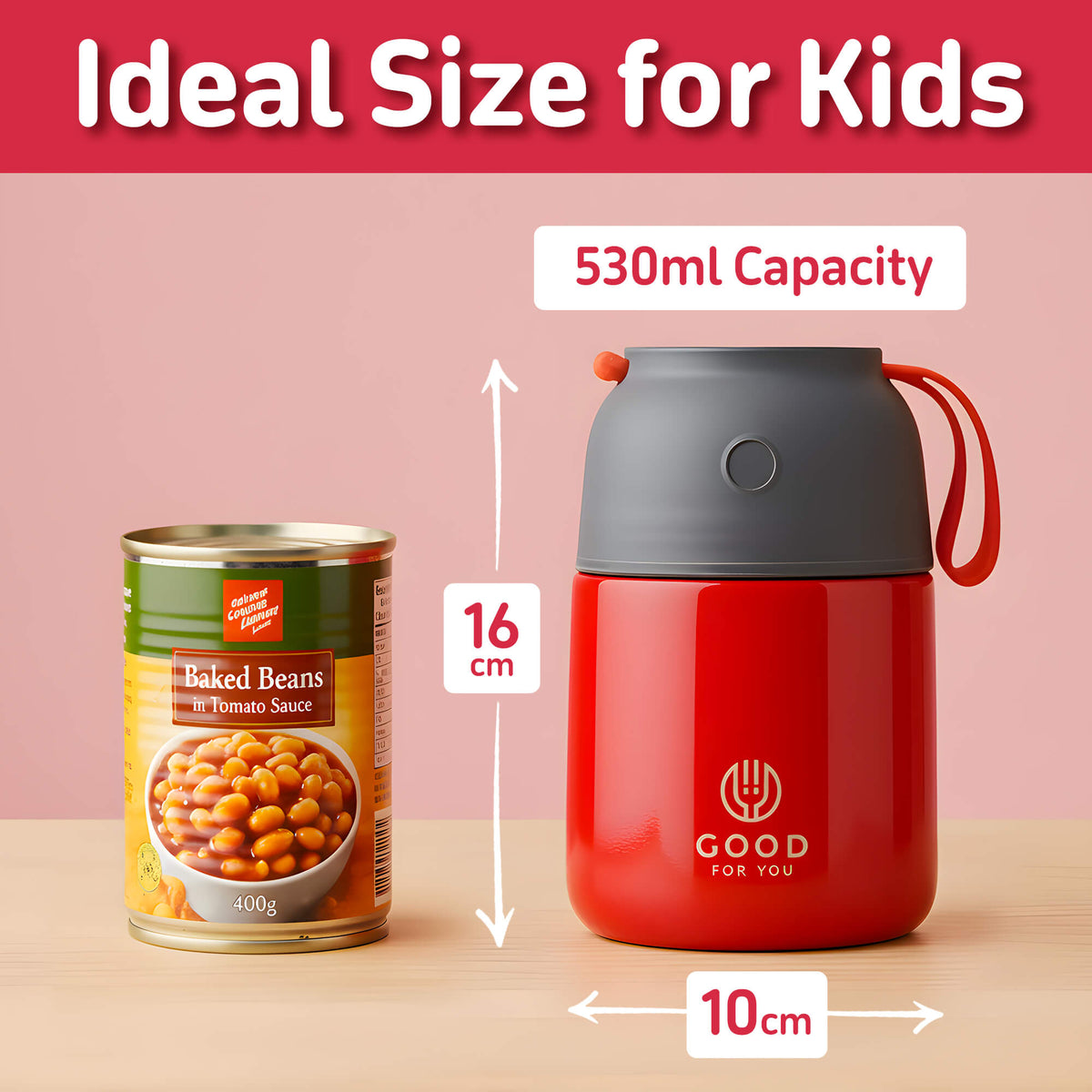 Insulated BPA-Free Kids Food Flask 530ml – Hot Lunches | Red