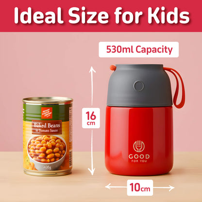 Insulated BPA-Free Kids Food Flask 530ml – Hot Lunches | Red