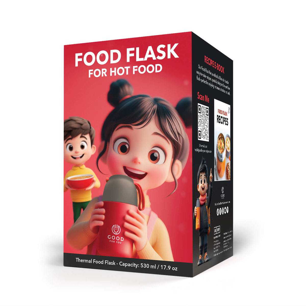 Insulated BPA-Free Kids Food Flask 530ml – Hot Lunches | Red