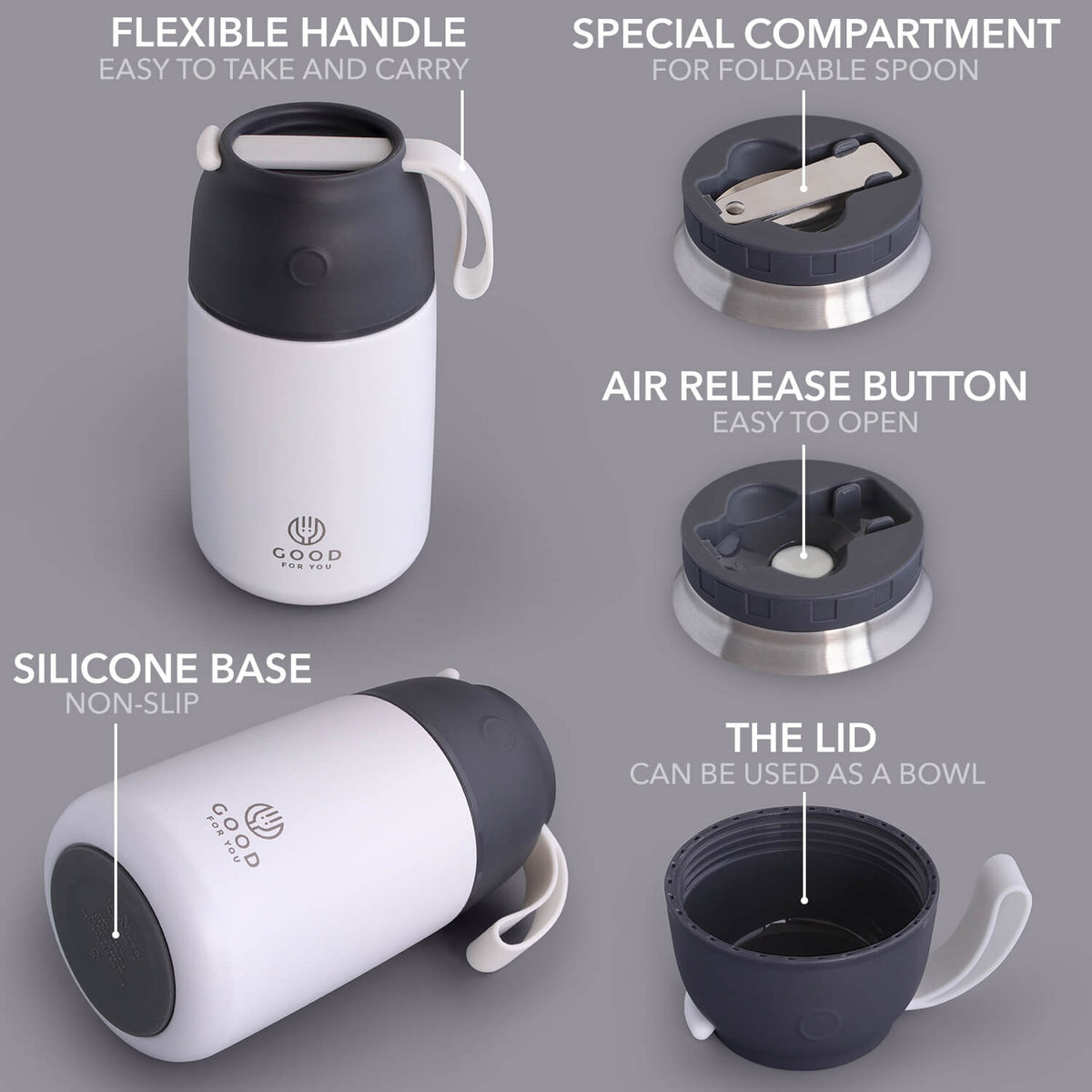 Insulated BPA-Free Food Flask 730ml – No Microwave | White