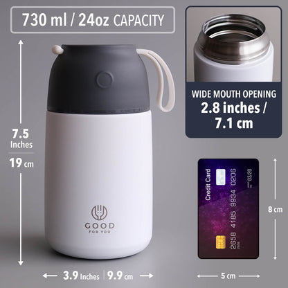 Insulated BPA-Free Food Flask 730ml – No Microwave | White