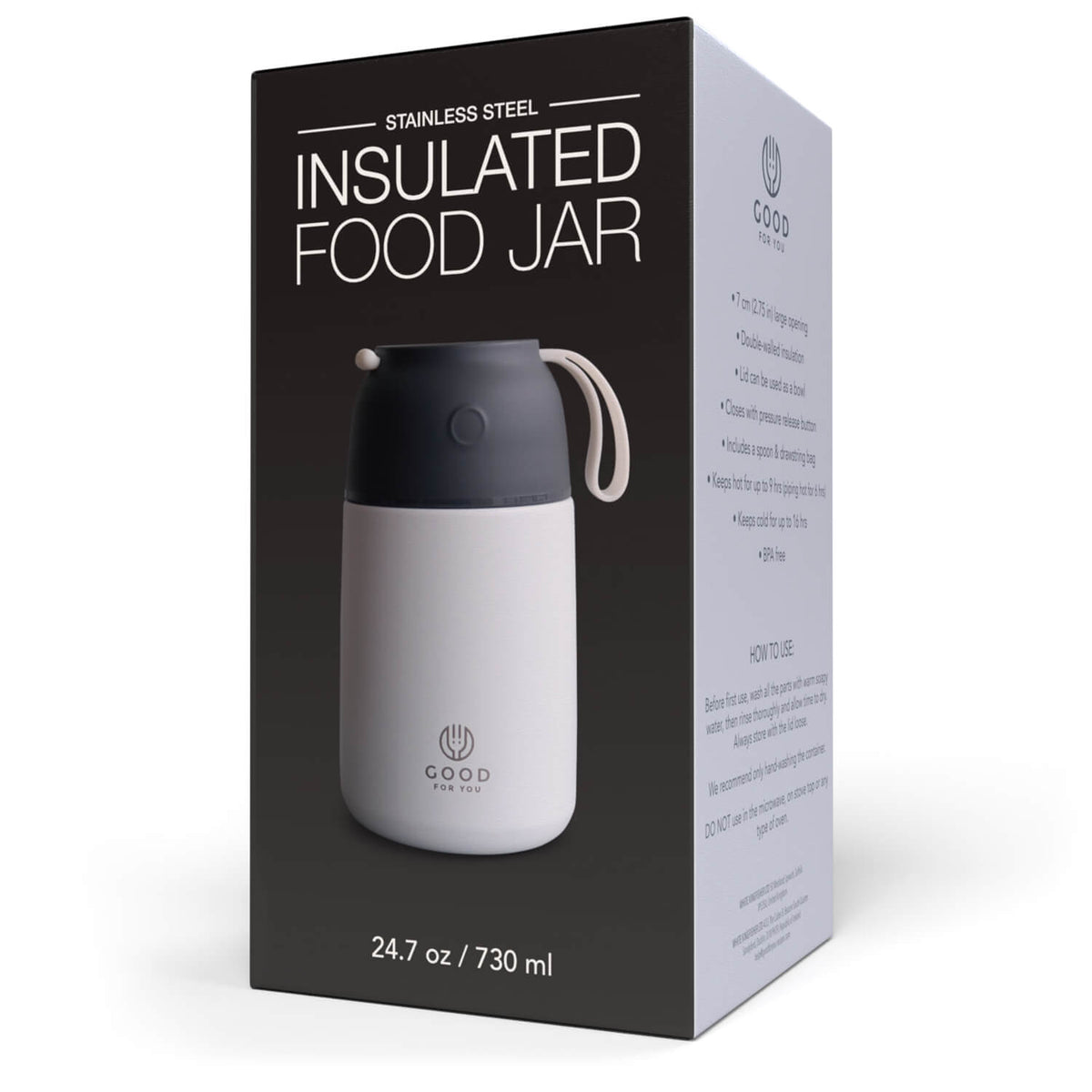 Insulated BPA-Free Food Flask 730ml – No Microwave | White