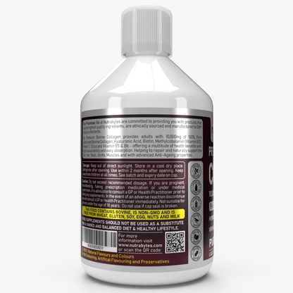 High-Strength Liquid Bovine Collagen Supplement for Women and Men, 10,000 mg Liquid Collagen with Hyaluronic Acid and Vitamin C, 19 Amino Acids,  Collagen Types 1 and 3, Berry Flavoured, Halal & Kosher certified