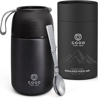 Insulated BPA-Free Food Flask 730ml – No Microwave | Black