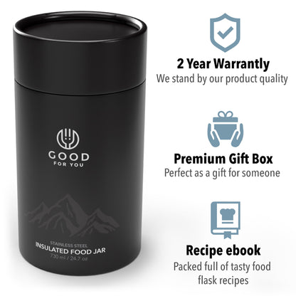 Insulated BPA-Free Food Flask 730ml – No Microwave | Black