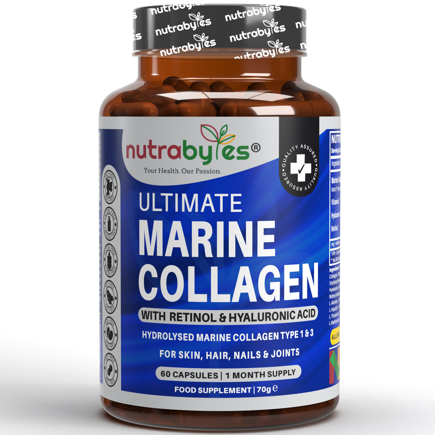 Marine Collagen Capsules Types 1 & 3 with Hyaluronic Acid & Vitamin C | 60 Capsules | 1-Month Supply | UK Made