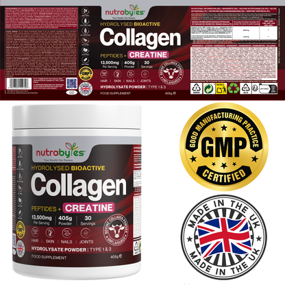 Collagen Powder with Creatine Monohydrate | Ultimate Beauty & Fitness Combo | Unflavoured | 405g
