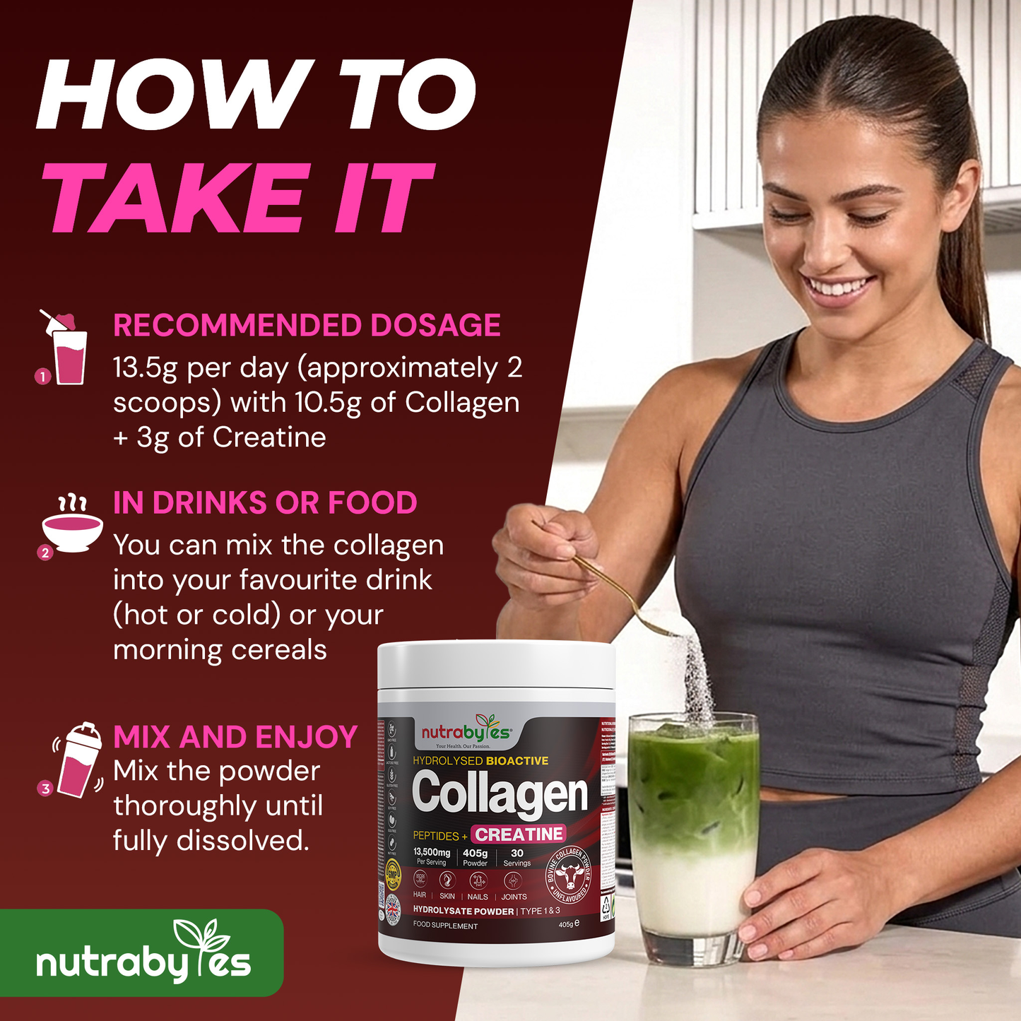 Collagen Powder with Creatine Monohydrate | Ultimate Beauty & Fitness Combo | Unflavoured | 405g