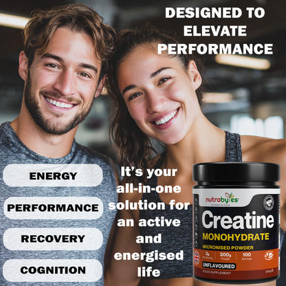 Creatine Monohydrate Powder 300g (100 Servings) – Pure Micronised Creatine Powder Supplement for Men & Women, Pre & Post Workout Strength, Muscle Growth & Recovery, Vegan – Unflavoured
