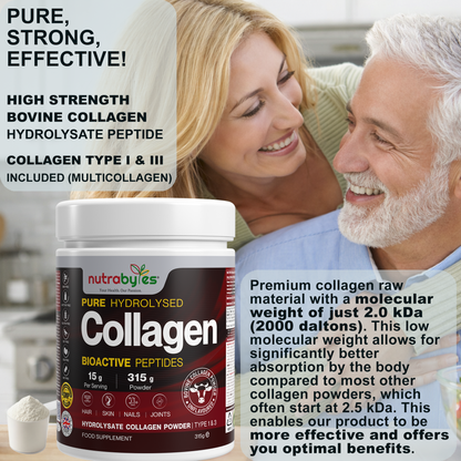 Collagen Powder 315g, Gold Standard Grass Fed Bovine Hydrolysed Peptides - High Levels of 9 Essential Amino Acids, Collagen Supplements, Protein Powder for Hair Skin Nails Joints, Made in UK