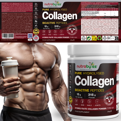 Collagen Powder 315g, Gold Standard Grass Fed Bovine Hydrolysed Peptides - High Levels of 9 Essential Amino Acids, Collagen Supplements, Protein Powder for Hair Skin Nails Joints, Made in UK
