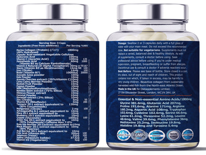 Complete Hair, Skin, Nails Supplement! Marine Collagen, Hyaluronic Acid, Biotin, Vitamins, Minerals, Superfood - 35 Ingredients