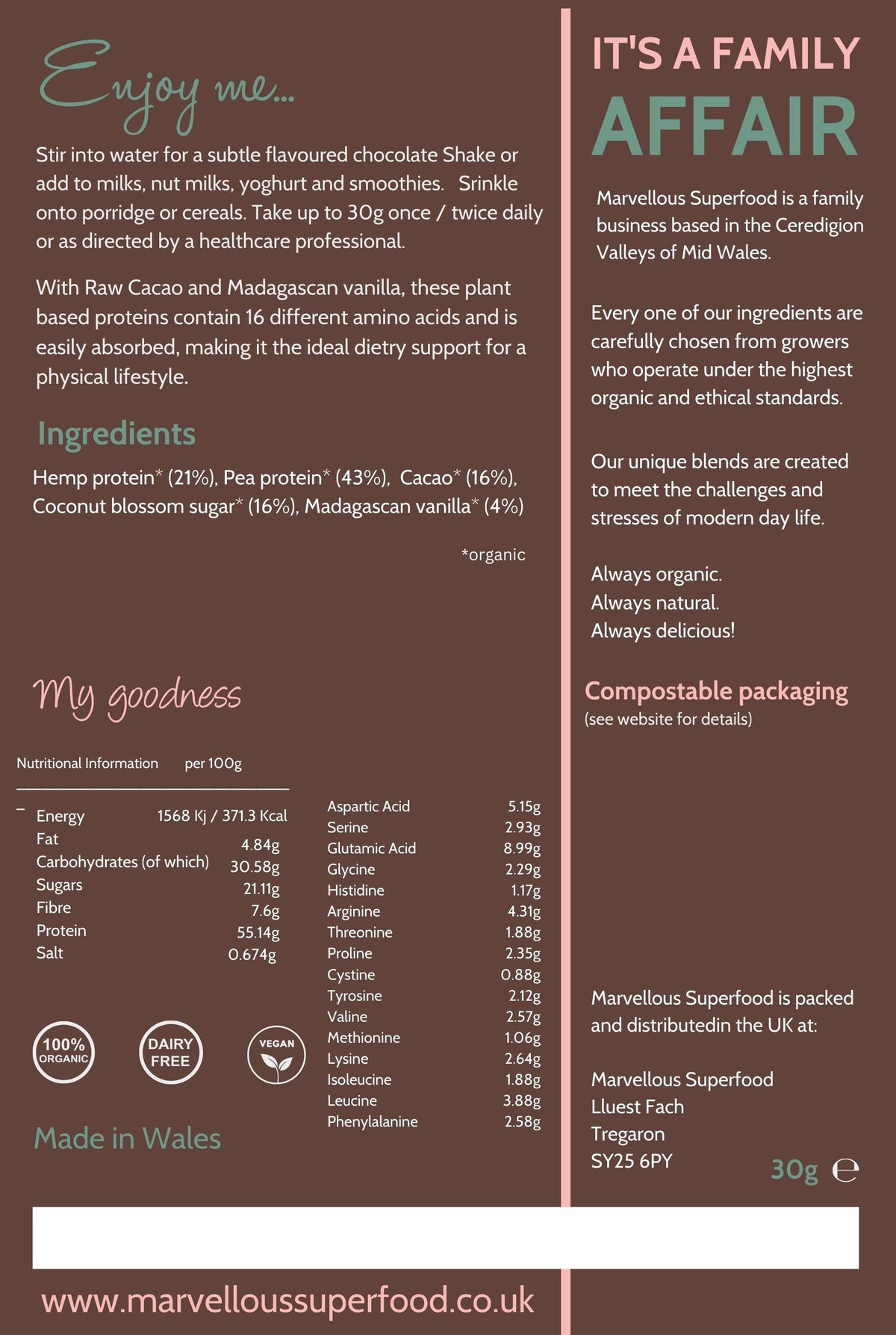 Nutrient pure - Plant-Based Protein Powder with Cacao & Vanilla