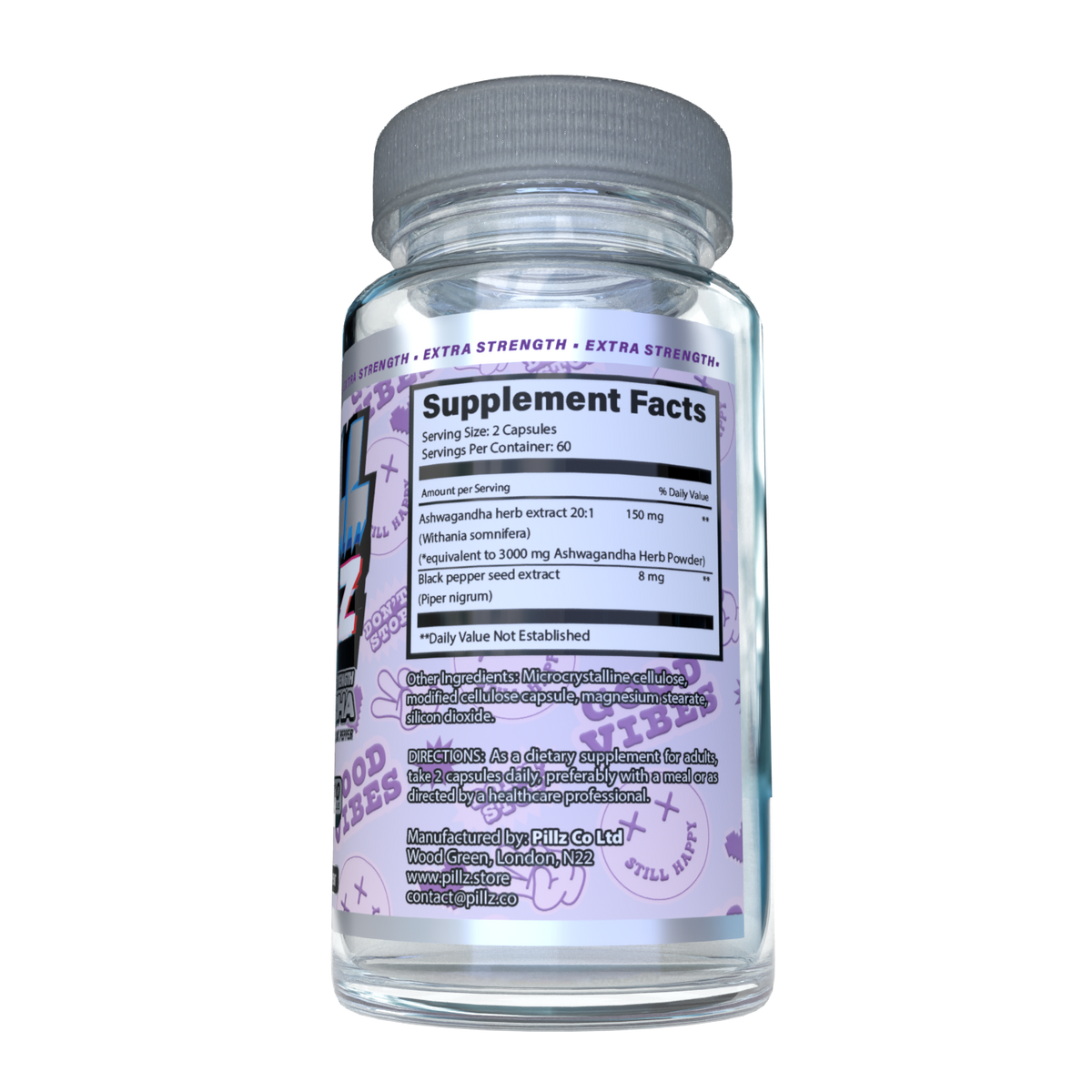ChillPillz™ - Ashwagandha Extra Strength – 3000mg Root Extract with Black Pepper