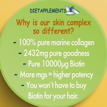 Complete Hair, Skin, Nails Supplement! Marine Collagen, Hyaluronic Acid, Biotin, Vitamins, Minerals, Superfood - 35 Ingredients
