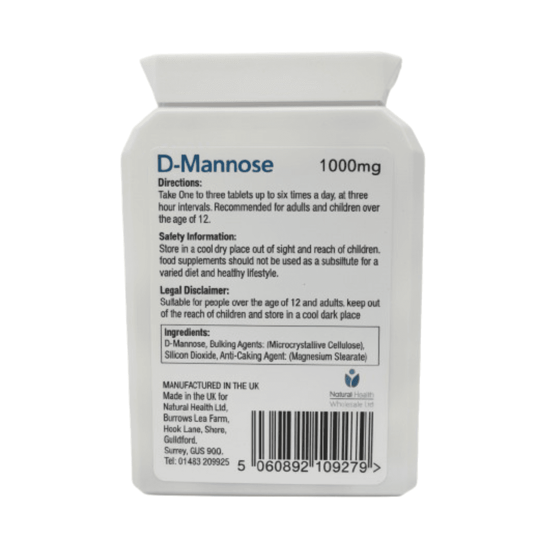 Pure D-Mannose 1000mg | 60 Chewable Tablets (Capsules Alternative) | 2-Month Supply | Made in the UK
