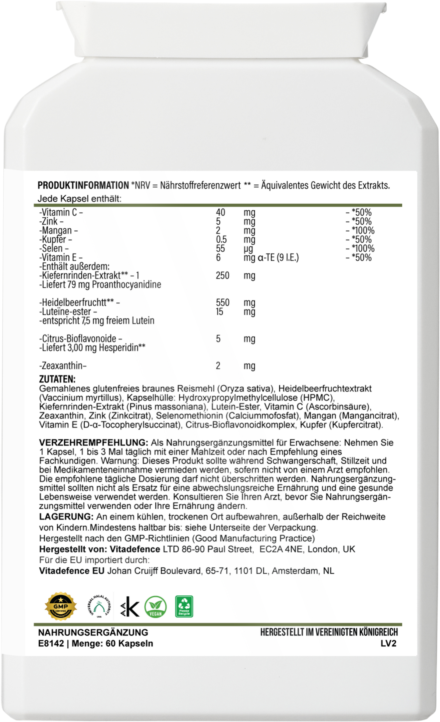 Bilberry Multi | With Pine Bark, Lutein, Zinc, Selenium & Vitamins – 60 Capsules