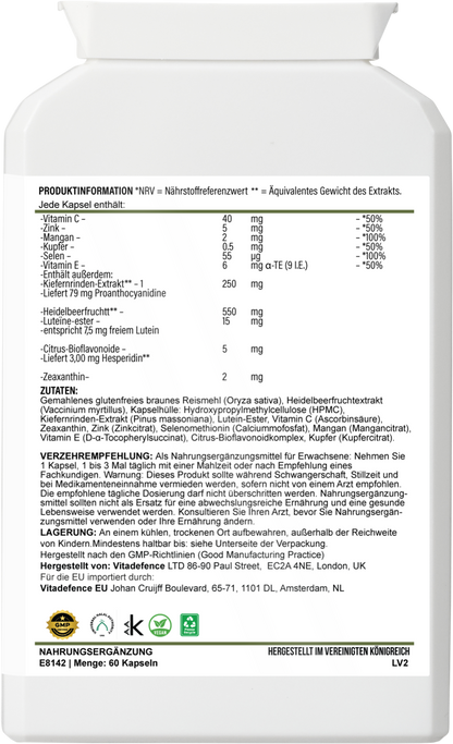 Bilberry Multi | With Pine Bark, Lutein, Zinc, Selenium & Vitamins – 60 Capsules