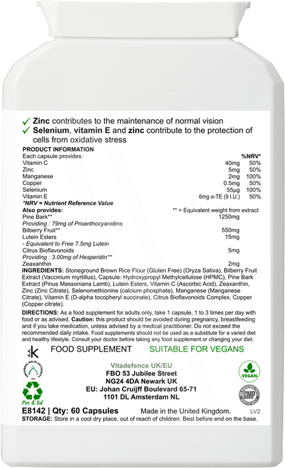 Bilberry Multi | With Pine Bark, Lutein, Zinc, Selenium & Vitamins – 60 Capsules