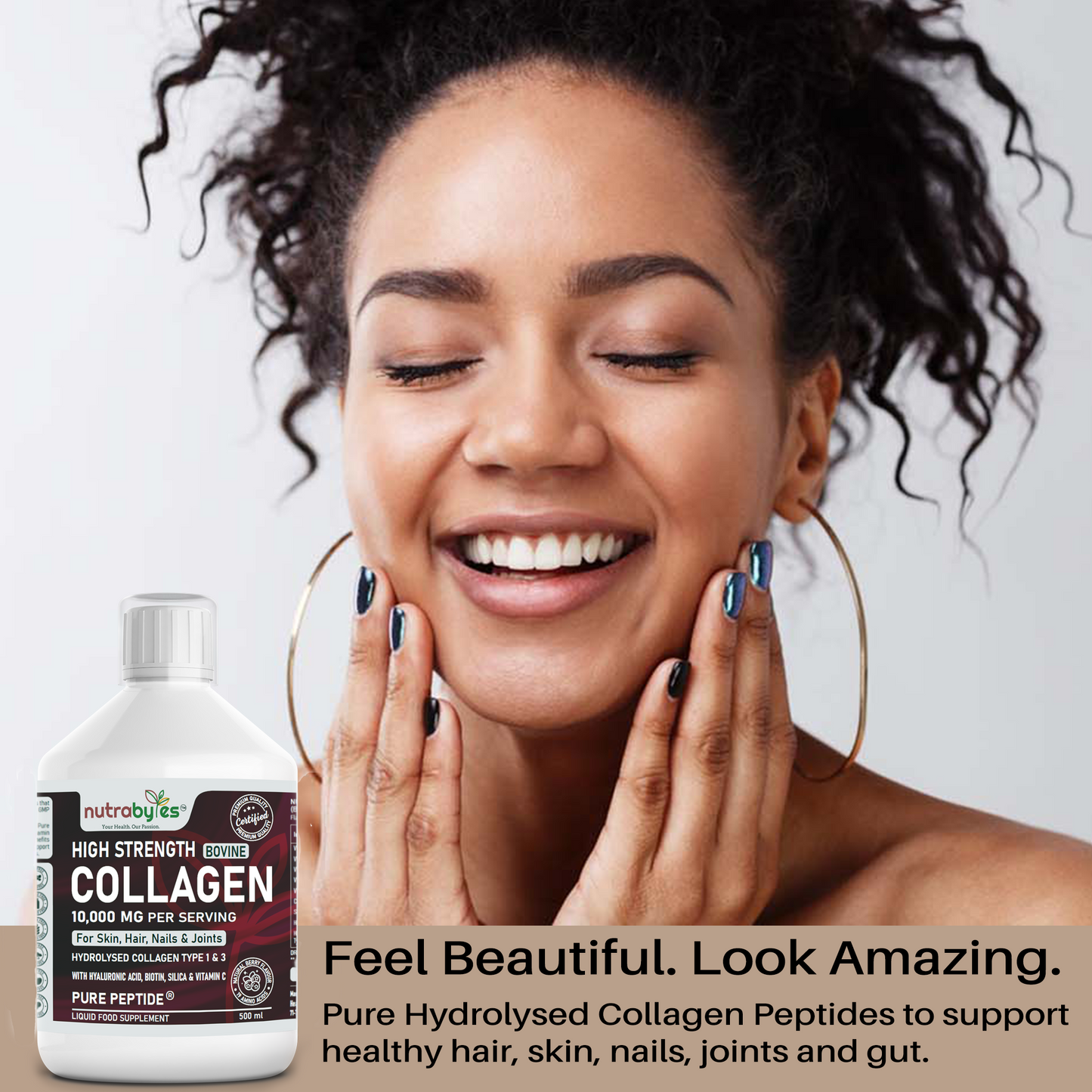 High-Strength Liquid Bovine Collagen Supplement for Women and Men, 10,000 mg Liquid Collagen with Hyaluronic Acid and Vitamin C, 19 Amino Acids,  Collagen Types 1 and 3, Berry Flavoured, Halal & Kosher certified