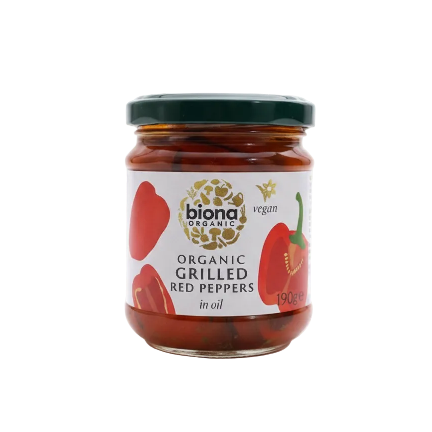 Organic Grilled Red Peppers In Oil - 190g - Biona