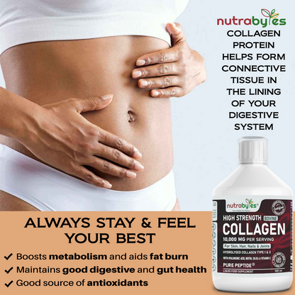 High-Strength Liquid Bovine Collagen Supplement for Women and Men, 10,000 mg Liquid Collagen with Hyaluronic Acid and Vitamin C, 19 Amino Acids,  Collagen Types 1 and 3, Berry Flavoured, Halal & Kosher certified