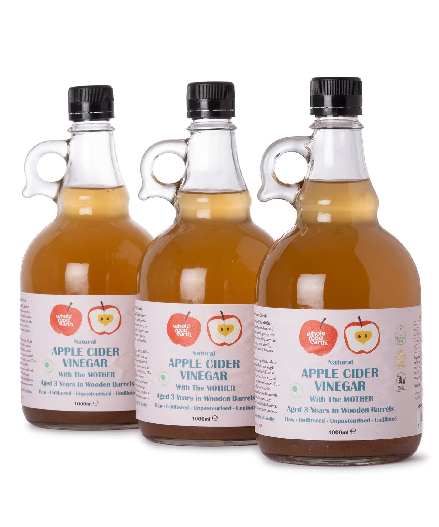 Apple Cider Vinegar 3 x 1L With "Mother" | Raw | Unpasteurised | Unfiltered | GMO Free