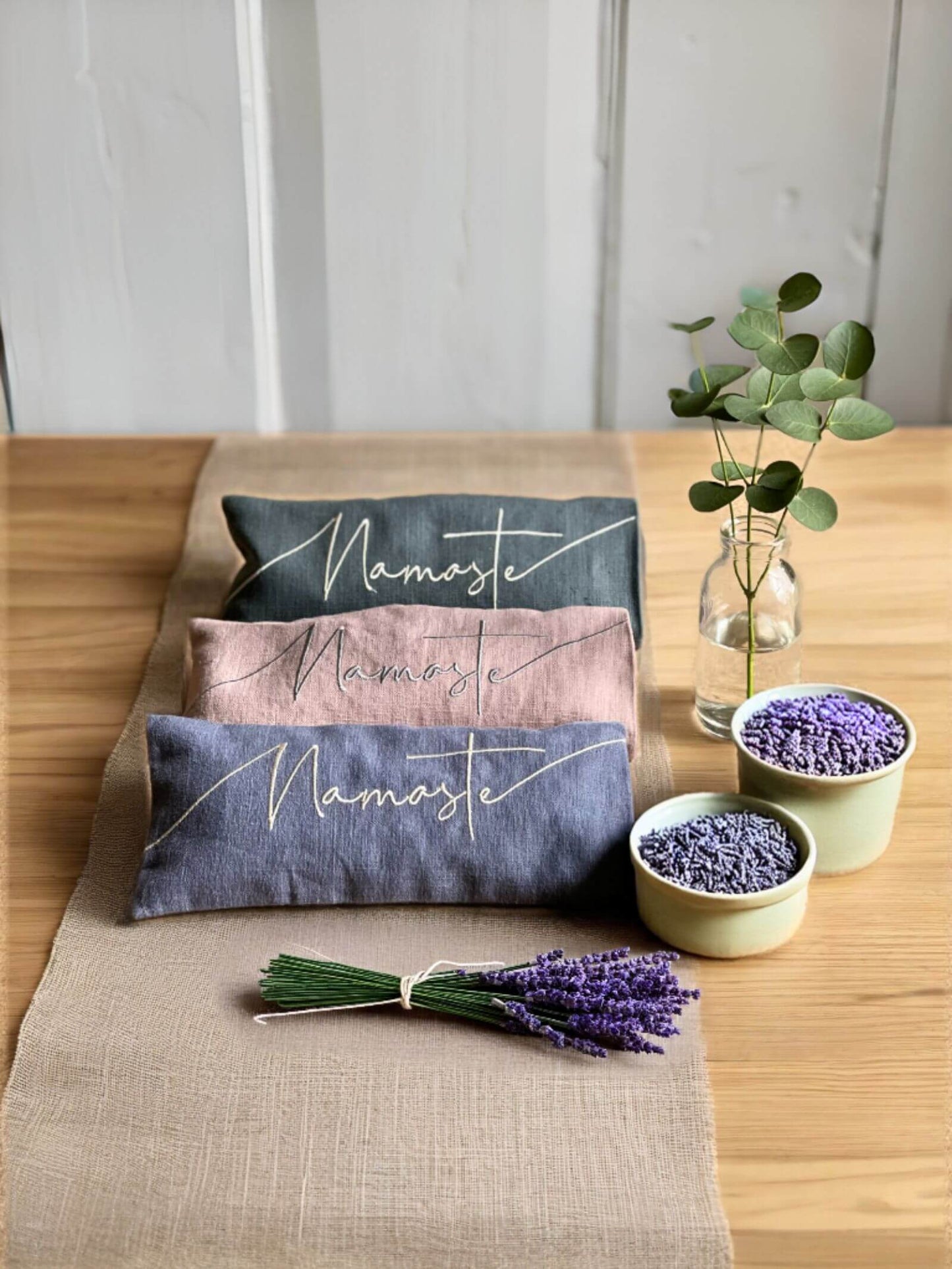 Namaste Embroidered Linen and Lavender Eye Pillow