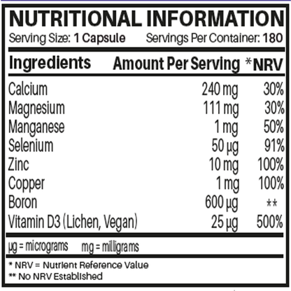 Magnesium, Calcium, Zinc & Vitamin D3 (Vegan D3) - Advanced Immunity Support, 6 Months Supply | Made in the UK