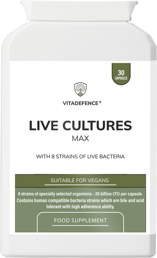 Live Cultures Max | 8-Strain Formula, 20 Billion CFU – 30 Capsules